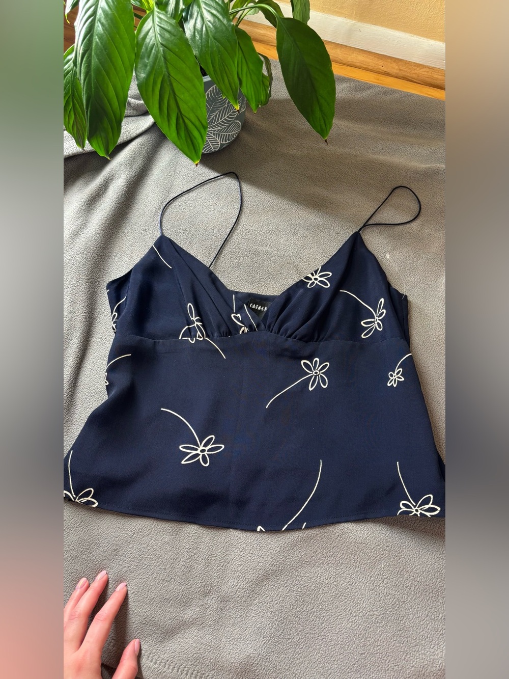Catalyst Navy Blue Floral Cami Top Y2K Rayon Tank